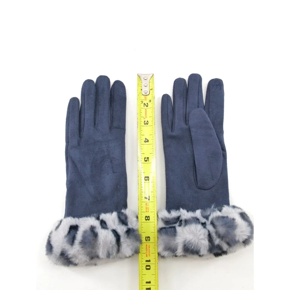 Fur Glove Women Black/Grey Leopard Faux Fur Trim and blue. Very soft fur